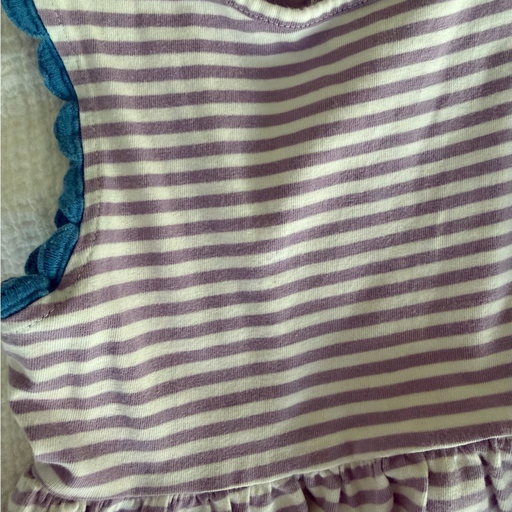 Mini Boden Lavender and White Striped Sleeveless Dress with Blue Trim, size 5-6 - Picture 5 of 5